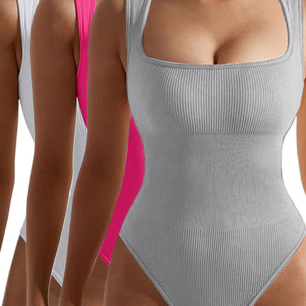 3 Pack Women Workout Seamless Jumpsuit Yoga Ribbed Bodycon One Piece Spaghetti Strap Romper
