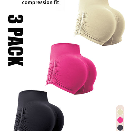 3 Pack Workout Shorts For Women Seamless Scrunch Butt Lifting High Waisted Yoga Gym Booty Running Short Pants