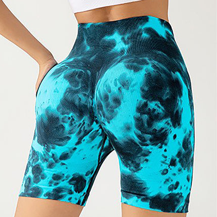 3 Pack Tie-dye High-waisted Butt-lifting Women's Sports Yoga Shorts, Women's Butt Lifting Shorts High Waist Tummy Control Yoga Shorts Seamless Ruched Booty Workout Short Leggings
