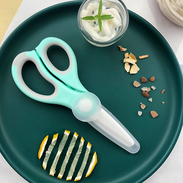 Baby Ceramic Scissors Portable Baby Food Supplement Scissors With Cutting Sleeve