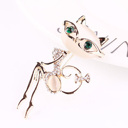 Cat Silver Brooches Rrhinestone Jewelry