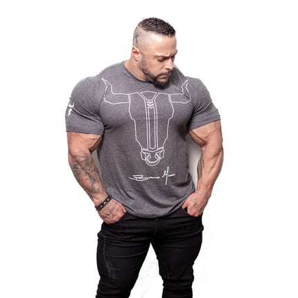 Muscular Man Fitness Short-Sleeved Stretch Round Neck Fitness T-Shirt Hot Style