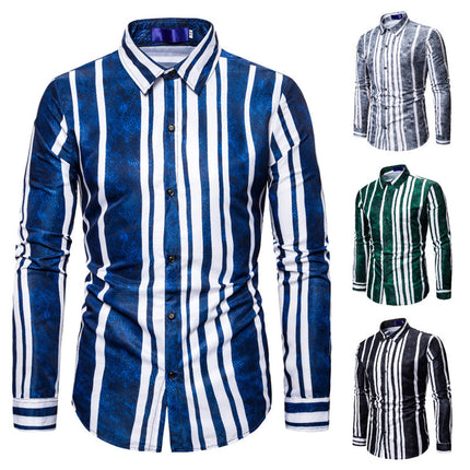 Men's Gradient Stripes Printed Long Sleeve Shirt