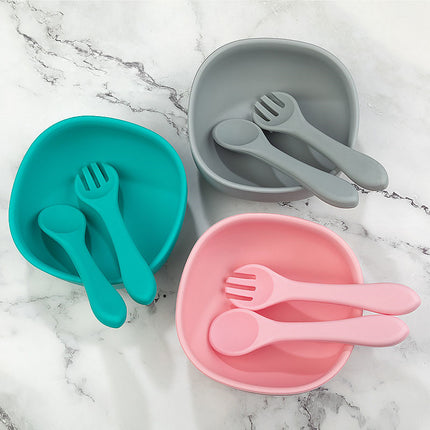 Baby Food Supplement Bowl  Fork Spoon Set Silicone Suction Cup Bowl