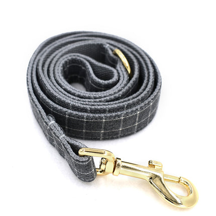 Grey Plaid Pet Products Dog Collar New Fashion Golden Metal Button Dog Collar