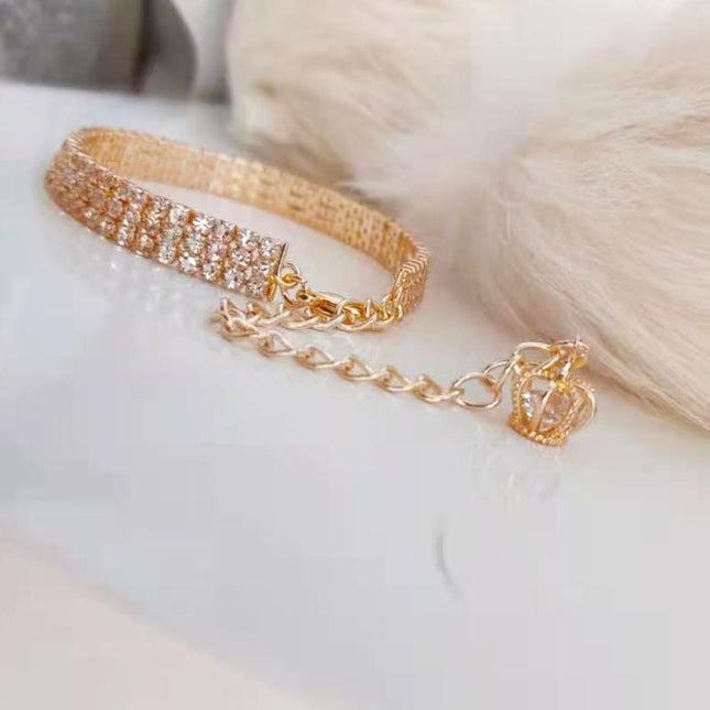 Pet Products Crown Gold Chain Three Drain Diamonds Are Not Easy To Fade