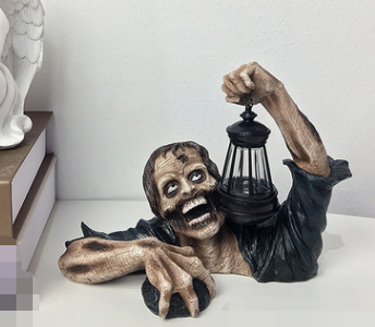 Lantern Zombie Garden Landscape Decoration Home Desktop Horror Zombie Character Sculpture