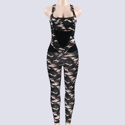 Camouflage Cross Back Fitness Jumpsuit