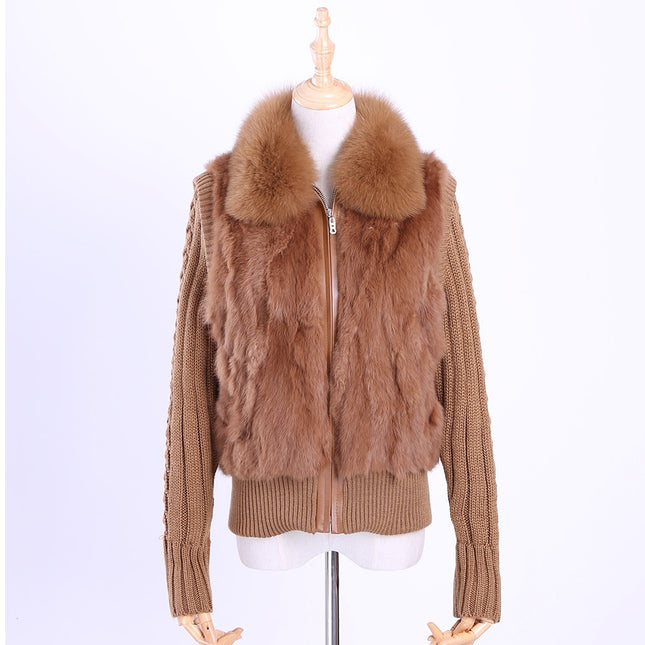 2020 Women's Genuine Real Rabbit Fur Fox Fur Collar Knitting Sleeve