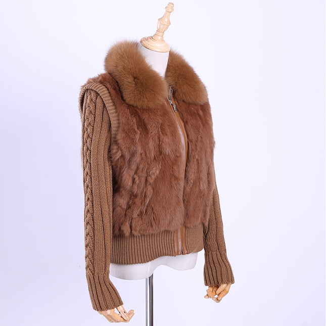 2020 Women's Genuine Real Rabbit Fur Fox Fur Collar Knitting Sleeve