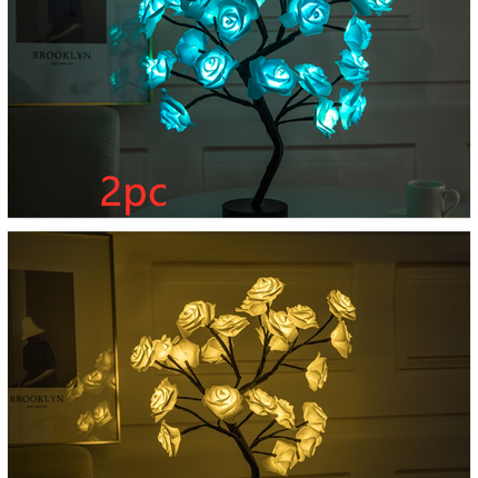 Rose Flower Lamp USB Battery Operated LED Table Lamp Bonsai Tree Night Lights Garland Bedroom Decoration Lights Home Decor