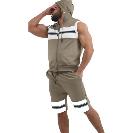 Fitness hooded sleeveless vest shorts