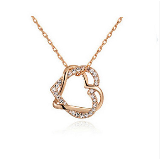 Yiwu Fashion Jewelry Factory Jewelry Customized Double Diamond Heart Necklace Earring Set