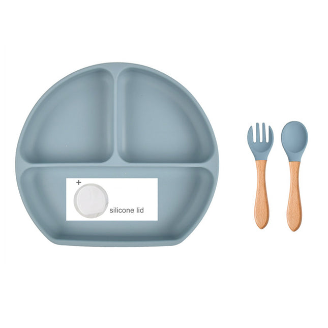 Baby Food Supplement Spoon Integrated Silicone Dinner Plate Set