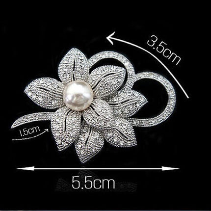 Fashion Crystal Pearl Bow Ladies Brooch Apparel