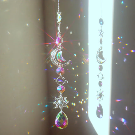 Suncatcher Crystal Sun And Moon Crystals Prism Rainbow Sun Catcher Garden Decoration Hanging Sundrop Window Patio Ornament
