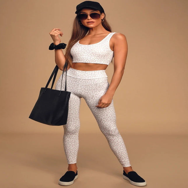 Leopard Print High Elastic Fitness Sports Suit