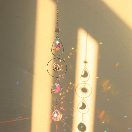 Suncatcher Crystal Sun And Moon Crystals Prism Rainbow Sun Catcher Garden Decoration Hanging Sundrop Window Patio Ornament
