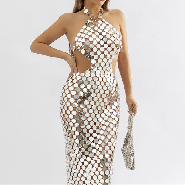 Fashion Shiny Sequins Dress For Women Shiny Sexy Sleeveless Backless