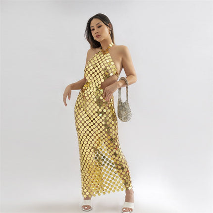 Fashion Shiny Sequins Dress For Women Shiny Sexy Sleeveless Backless