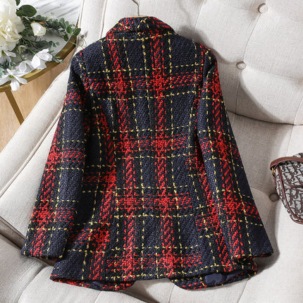 High Quality Thick Winter Blazer Women Fashion Ladies Red Blue Plaid