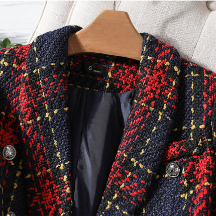 High Quality Thick Winter Blazer Women Fashion Ladies Red Blue Plaid