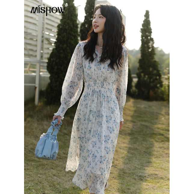 Mishow Spring Dresses For Women 2022 French Printed Chiffon Aline