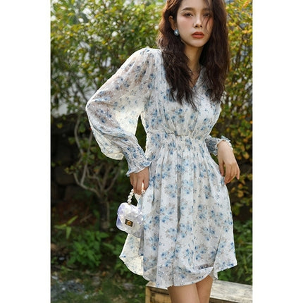 Mishow Spring Dresses For Women 2022 French Printed Chiffon Aline