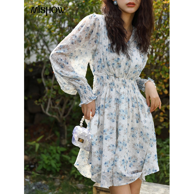 Mishow Spring Dresses For Women 2022 French Printed Chiffon Aline