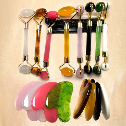 Resin Roller Face Massager 7 Colors Gua Sha Set Scraping Board Facial