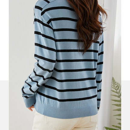 Vimly Blue Black Striped Sweater Women 2023 Spring Pullovers Knitwears