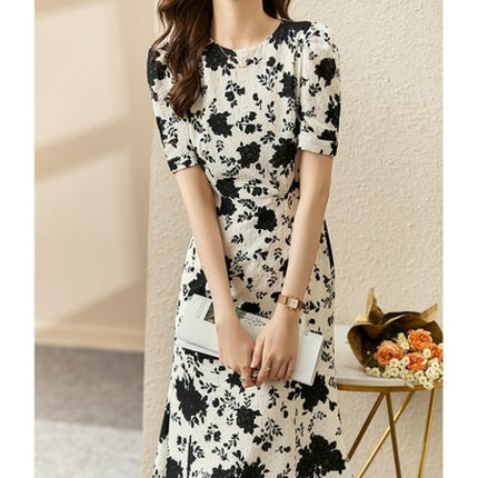 Vimly Elegant Floral Summer Dresses Black White Rose Spring 2023