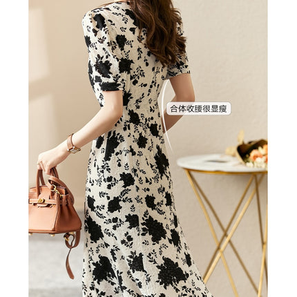 Vimly Elegant Floral Summer Dresses Black White Rose Spring 2023