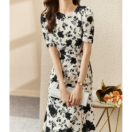 Vimly Elegant Floral Summer Dresses Black White Rose Spring 2023
