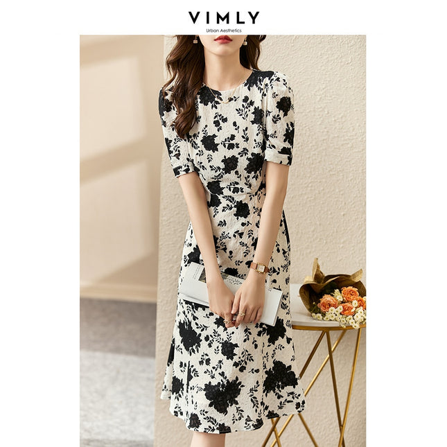 Vimly Elegant Floral Summer Dresses Black White Rose Spring 2023