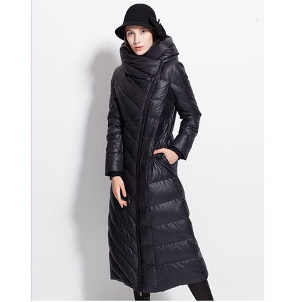 Womens Winter Down Coat Waterproof Long Thick Large Size Hat Black