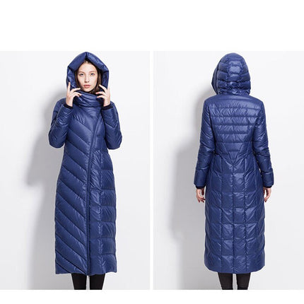 Womens Winter Down Coat Waterproof Long Thick Large Size Hat Black