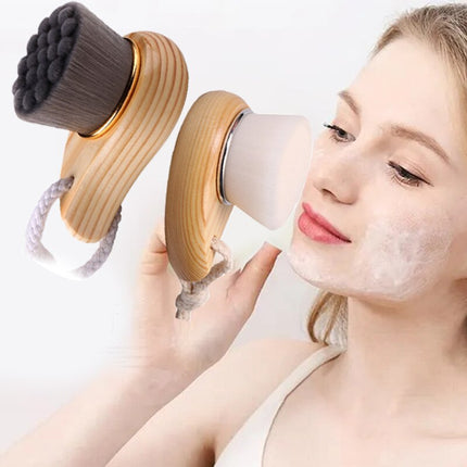 Wooden Handle Facial Cleansing Brush Soft Fiber Hair Exfoliating