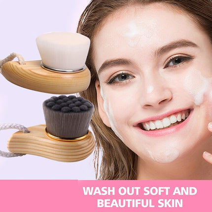 Wooden Handle Facial Cleansing Brush Soft Fiber Hair Exfoliating