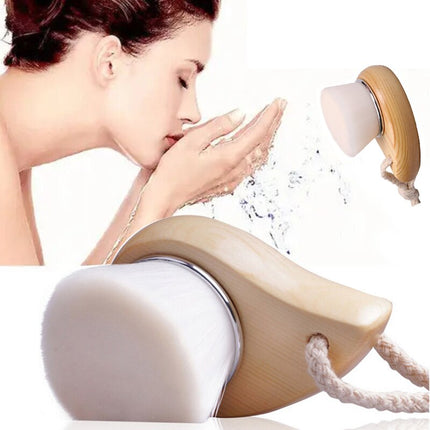 Wooden Handle Facial Cleansing Brush Soft Fiber Hair Exfoliating