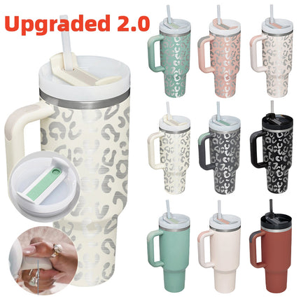 40oz Straw Coffee Insulation Cup With Handle Portable Car Stainless Steel Water Bottle LargeCapacity Travel BPA Free Thermal Mug