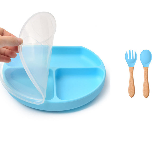Baby Food Supplement Spoon Integrated Silicone Dinner Plate Set