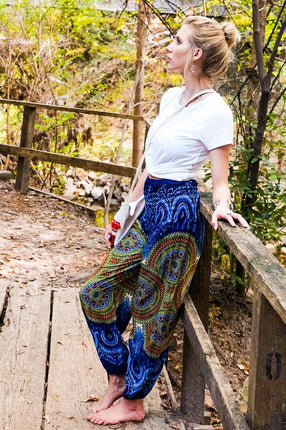 Blue Geometric Women Boho Pants