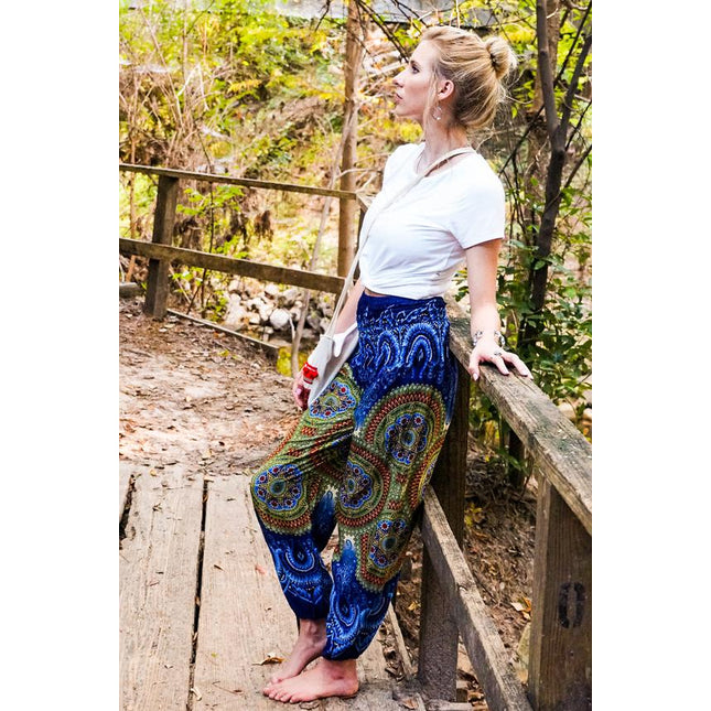 Blue Geometric Women Boho Pants