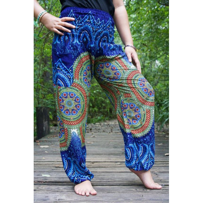 Blue Geometric Women Boho Pants