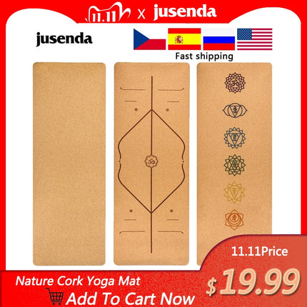 Jusenda 183X68cm Natural Cork TPE Yoga Mat